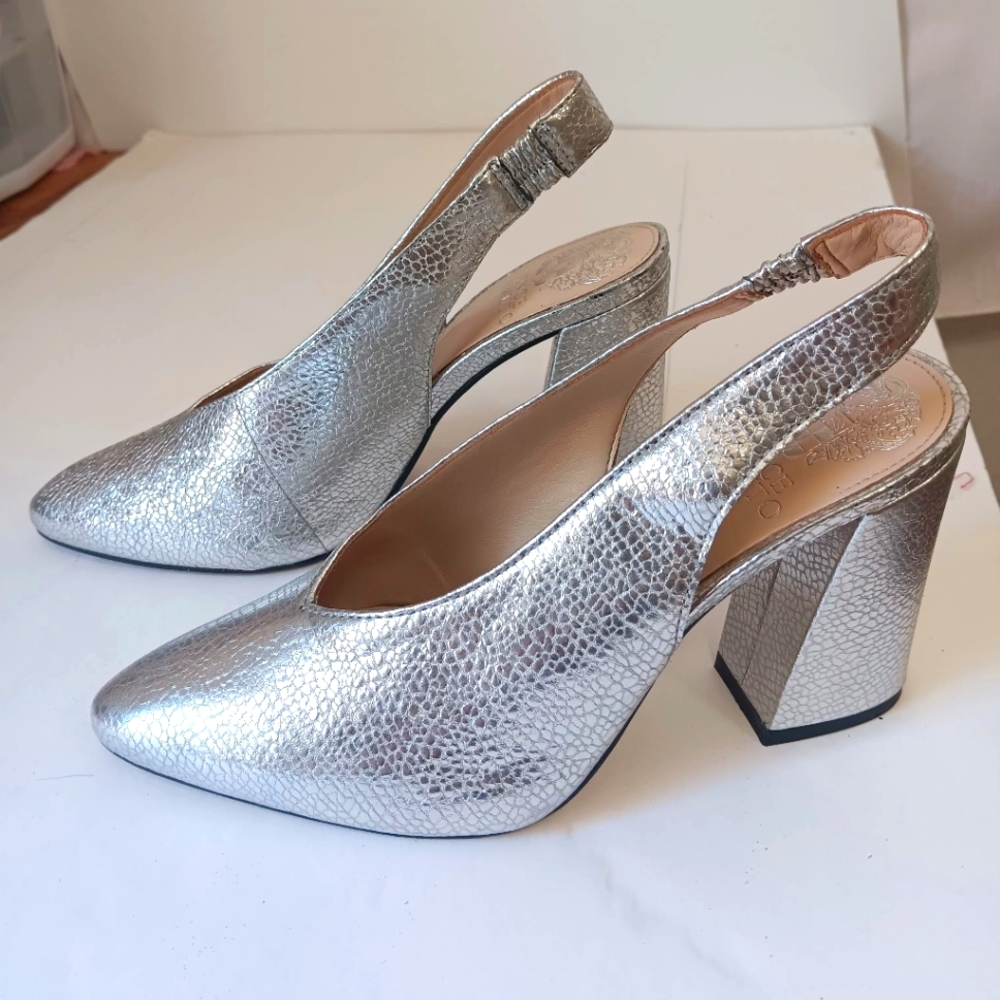 Vince Camuto, tashinta heel, silver, size 5½, 36, worn twice.